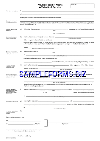 Alberta Affidavit of Service Form pdf free